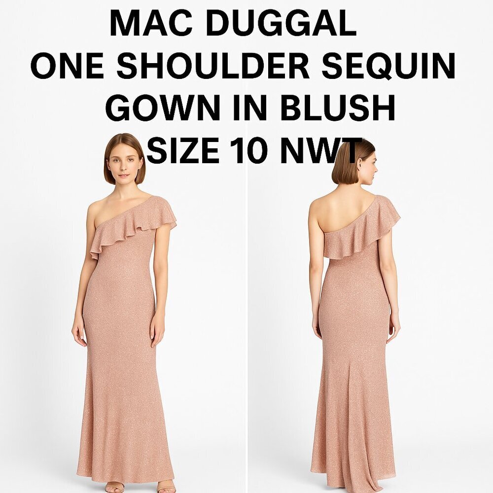 Mac Duggal One Shoulder Sequin Gown in Blush Size 10 NWT